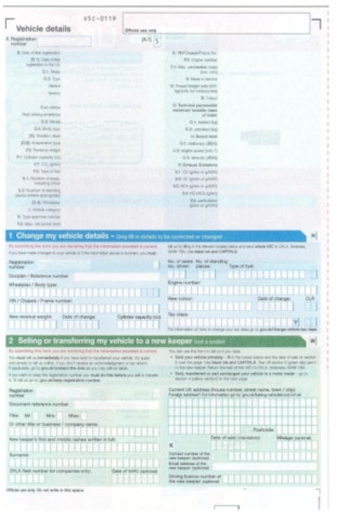 application for a vehicle registration certificate v5c