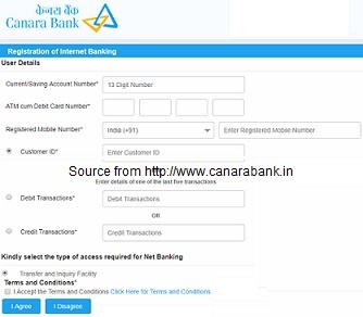 canara bank net banking application form online