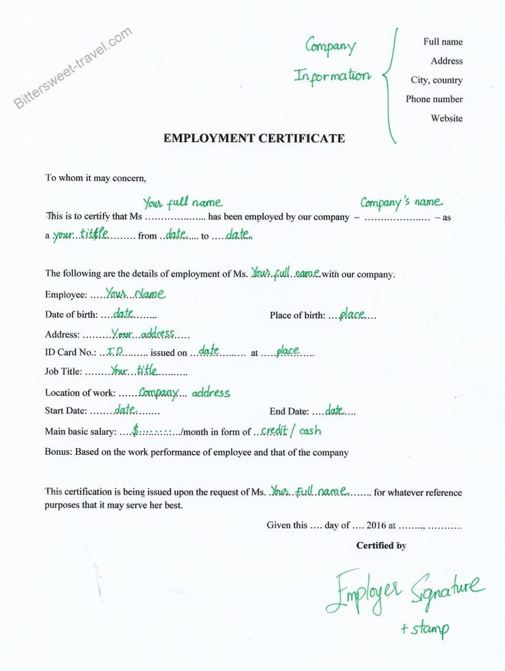 certificate of employment for canada visa application