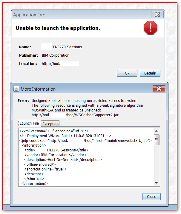 ie error application blocked by security settings